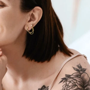 Piercing Tragus und Creole aus Chirurgenstahl - Ring und Kette Anhänger - Bild 1 von 9