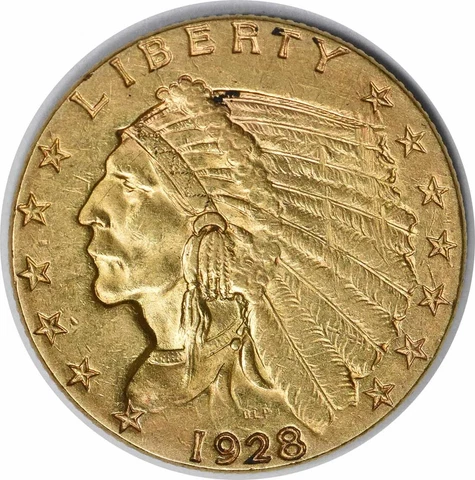 1928 $2.50 Gold Indian AU Slider Uncertified #1126 Cover
