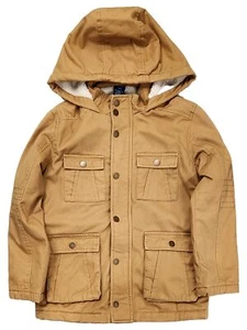 Arizona Boys Tan Canvas Sherpa Lined Jacket Button Front Coat - Picture 1 of 2