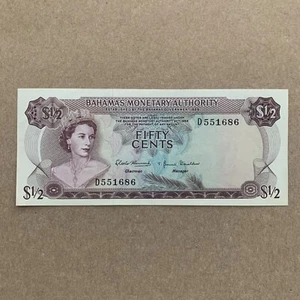 1968 Bahamas ½ Dollar 50 Cents Banknote Bahamian Currency Queen Elizabeth II - Picture 1 of 4