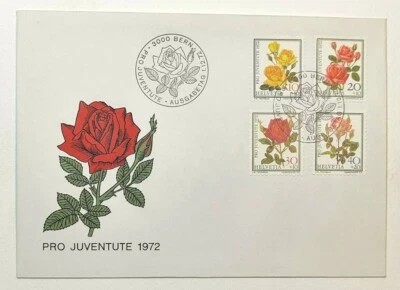 1972 FDC Switzerland Pro Juventute Combo 4 Roses Flora First Day Cover - Image 1 of 2