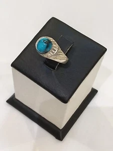 Men's Silver Ring 925,Turquoise Sinai Nayshabouri خاتم فضة فيروز نيشابوري ناعم - Picture 1 of 9