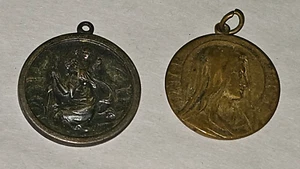 Vintage 2 Piece Religious Medal Pendants Miraculous Datar Sacred St. Christopher - Picture 1 of 10