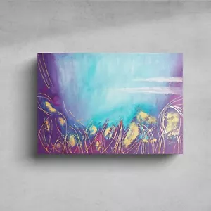 Purple Fields – 60 x 40 cm, Acryl mit Blattgold, abstrakte Kunst auf Keilrahmen - Bild 1 von 4