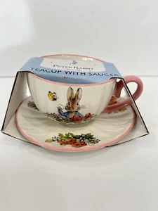 HTF Beatrix Potter Peter Rabbit Spring Easter PINK Teacup & Saucer Set NEW! - Picture 1 of 8