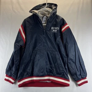 Old Navy Vintage NAvy Blue Long Sleeve Hooded Pullover Windbreaker Mens Size 16 - Picture 1 of 21