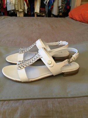 BALDININI LUSSO SANDALI BASSI PELLE WHITE FRANGES DIAMS ORIGINAL 39 EU 9 US 6 UK Foto 1 de 4