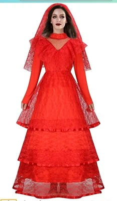 Womens Beetlejuice Lydia Deetz Bride Halloween Costume Red Dress & Veil Size M - Image 1 of 4