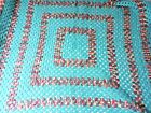 Handmade Crochet Aqua with Multicolor Squares Open Knit Baby Blanket Lap Afghan