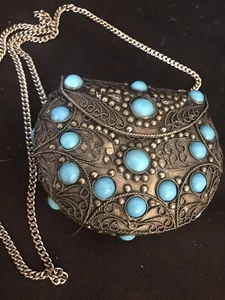 Vintage Sajai Turquoise Metal Purse Crossbody Bag GORGEOUS Boho Chic 1970’s - Bild 1 von 12