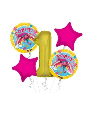 Trolls Happy Birthday Foil Balloon Bouquet, Trolls Birthday (5 Balloons) - Image 1 of 4