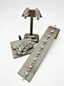 WEISS Crystal Ice Strass Armband Brosche und Ohrringe Set - Bild 1 von 14