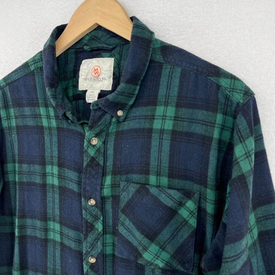 Camisa CLOUDVEIL Para Hombres XL Franela Reloj Negro A Cuadros Abotonada Algodón Occidental Verde Foto 1 de 4