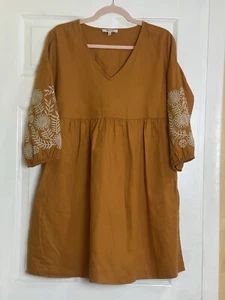 Madewell Mini Abito Donna Ricamato Manica Popover Misto Lino Oversize XXS - Foto 1 di 9