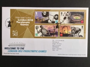 2012 Welcome to Paralympics M/S en dirección tipográfica primer día cubierta Tallents House - Imagen 1 de 1