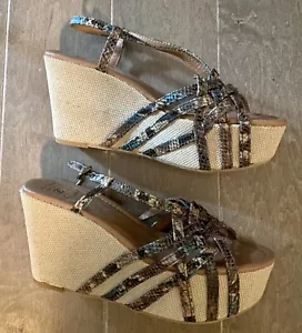 Lucky Brand Sommer Sandale Damen 9 M Keilabsatz Espadrille schwarz Textil Riemchen - Bild 1 von 6