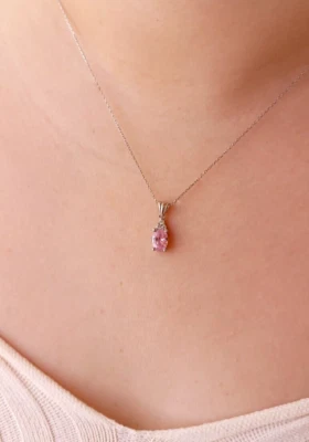 Collar solitario rosa corte ovalado, oro blanco macizo de 14k, hecho a mano con piedra circonita Foto 1 de 2