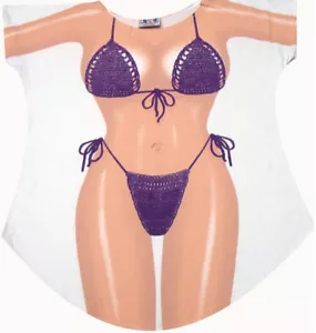 Purple Macrame Bikini Cover up T-shirt Lady's Fun Wear - Picture 1 of 2