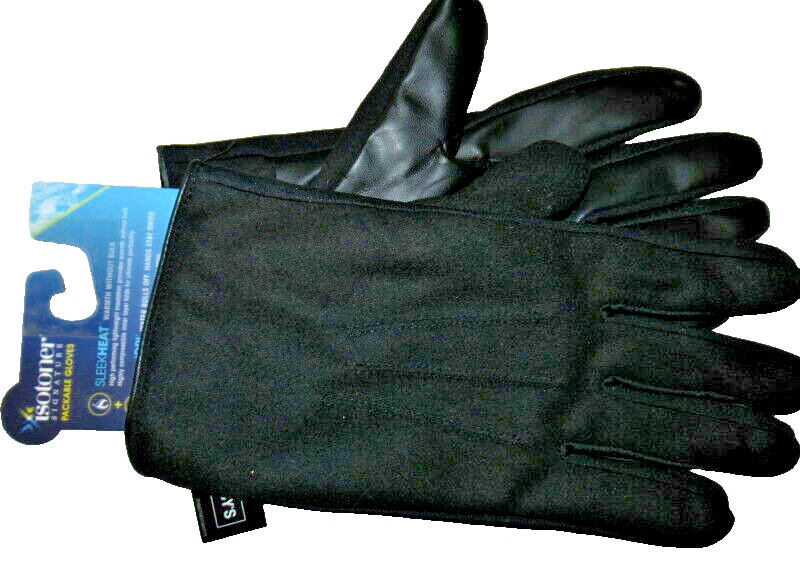 isotoner Men's Driving Gloves Black Size Large L Faux Leather Cozy Knit 519