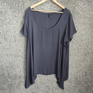 Torrid Top Womens 3 US Plus 3X Gray Sheer Scoop Neck Short Sleeve Blouse Ladies - Picture 1 of 7