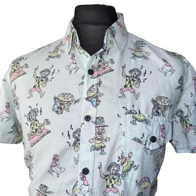 JOE BROWNS Shirt Mens LARGE (42") Short Sleeve in Pale Green Cartoon Design - Изображение 1 из 4