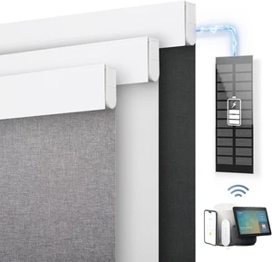 DENFOON Persianas Blackout Motorizadas 24"x72" con Control Remoto + Panel Solar - Blanco - Imagen 1 de 5