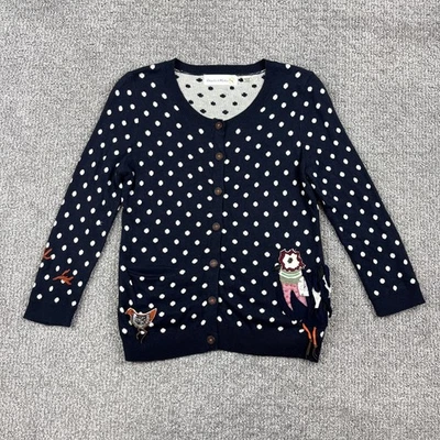 Charlie & Robin Cárdigan Suéter Mujer Pequeño Azul Marino Lunares Pájaro Arte para Usar Foto 1 de 4