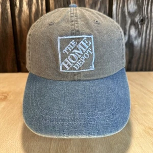 The Home Depot Hat Leather Strapback Dad Cap Vintage Gray Blue Denim Employee - Picture 1 of 12