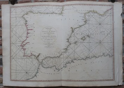 Antique Print-SEA CHART-COAST-SPAIN-PORTUGAL-NORTH AFRICA-Rochette-Faden-1780 - Image 1 of 2