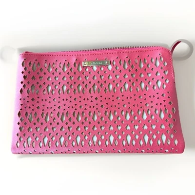 Stella & Dot двойной клатч сумочка герань розовый лазерной резки Snap молнии 5,6 «x 8,9» - Изображение 1 из 4