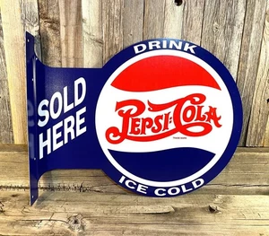 Pepsi Cola Soda Pop großes Flansch Blechschild | Garage Mann Höhle | kostenloser Versand - Bild 1 von 8