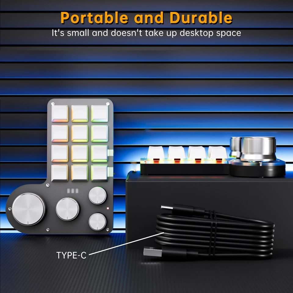 Programmable Macro Keyboard 12-Keys 4 Knob Gaming Keypad With USB Wired+BT Dual - Image 1 of 4