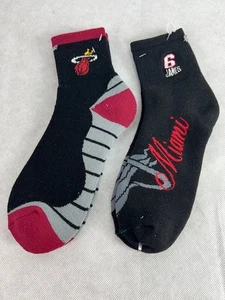 Miami Heat Lebron James Men's Quarter Large Socks 2 Pairs Black - Picture 1 of 2