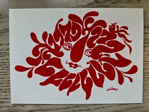 Psychedelic Sun Face Art Card 1979-Surreal Pop Typography Print Signed “Daddee" - Picture 1 of 5