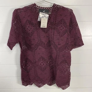 Peruvian Connection Tunic Womens Large Merlot Chancay Lace Crochet Pima Cotton - Picture 1 of 11