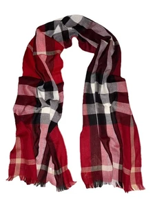 Burberry Scarf Parade Red Tonal Check Wool Cashmere 79x18” Made In Scotland NEW - Picture 1 of 9