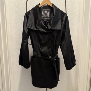 Kensie Trench Coat Medium Black Peacoat Rain Jacket Y2K - Picture 1 of 15