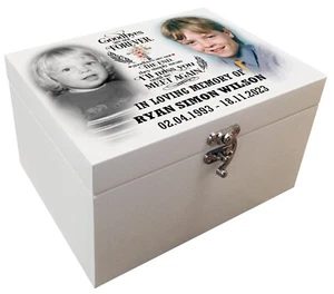 Urna de madera maciza de pino para cenizas, ataúd funerario blanco, caja de memoria personalizada. - Imagen 1 de 18