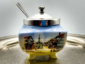 Vintage Staffordshire Porcelain Silver Plated Lidded Sugar Pot With Spoon - Picture 1 of 12