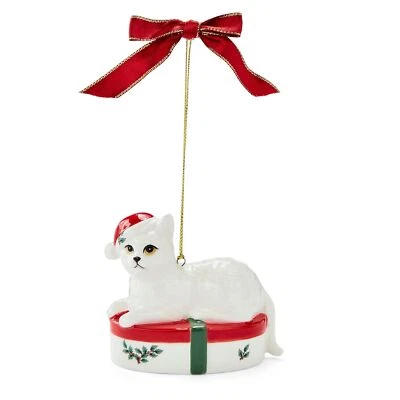 Spode Christmas Tree Giftbox Kitten Ornament - Festive Holiday Hanging Decor - Image 1 of 4