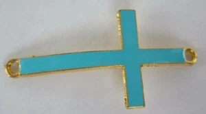 Cross Connector Blue Cross Connector Blue Enamel and Gold Cross Pendant 1 pc - Picture 1 of 3