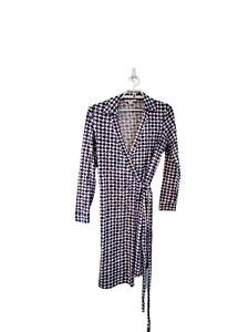 Diane Von Furstenberg Jeanne Two dress 14 wrap cotton silk blend white blueblack