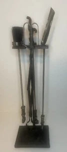Fireplace 5 Piece Set HandHammered Metal Handles Unique Brush Poker Shovel Tongs - Picture 1 of 16
