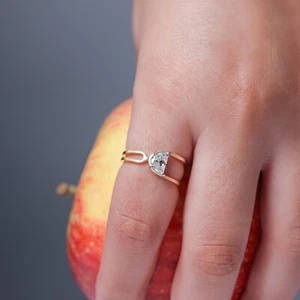0.53 Ct Lab Created Half Moon Cut Solitaire Engagement Ring in 14K Yellow Gold - Picture 1 of 17