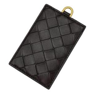 BOTTEGA VENETA authentic card case holder intrecciato leather dark brown women's