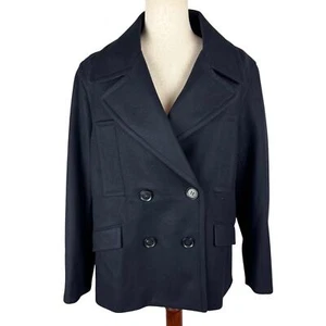 FRENCH CONNECTION VIRGIN WOOL DOUBLE BREASTED PEA COAT IN NAVY NWOT SIZE 6 - Picture 1 of 14