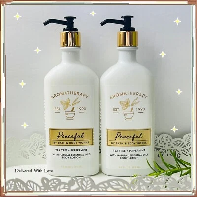 2 Bath & Body Works Aromatherapy Peaceful TEA TREE + PEPPERMINT Body Lotion LOT - Image 1 of 2