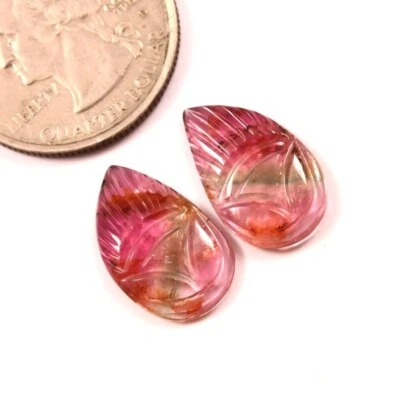 Loose Gemstone Natural Bio Tourmaline Hand Carved Fancy Pear Gemstone A1496 - Image 1 of 3