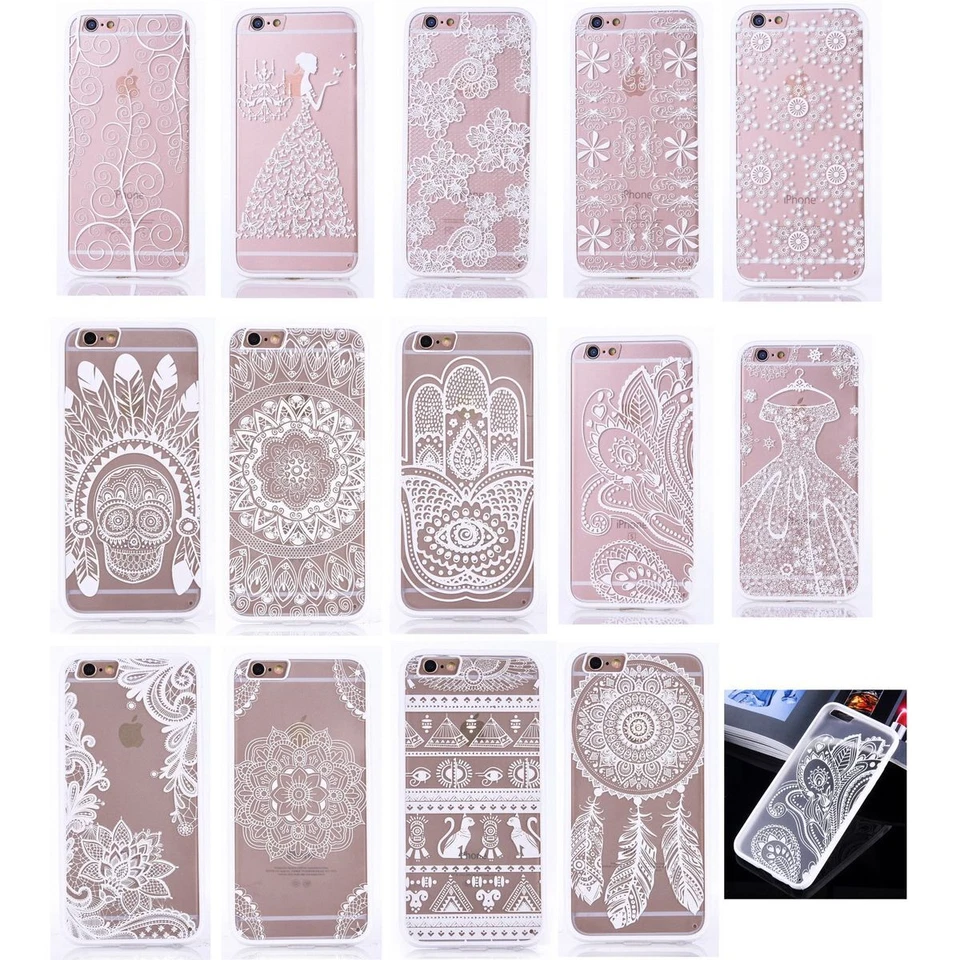 Henna Cover Telefono Cellulare Custodia Protettiva Indiano Sonne Mandala Bianco - Immagine 1 di 1