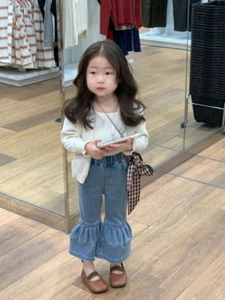 New Spring Kid's Clothes Girls' Wool Suspender + Sweater Cardigan 2-piece Set - Picture 1 of 12